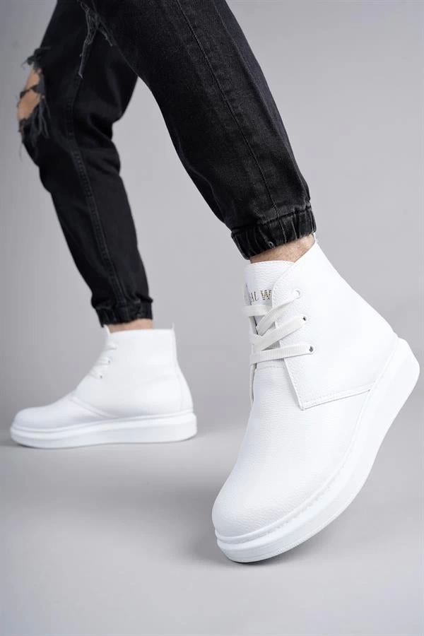 SLW207 Oslo Bağcıklı Cilt Erkek Günlük Spor Bot BT - Beyaz