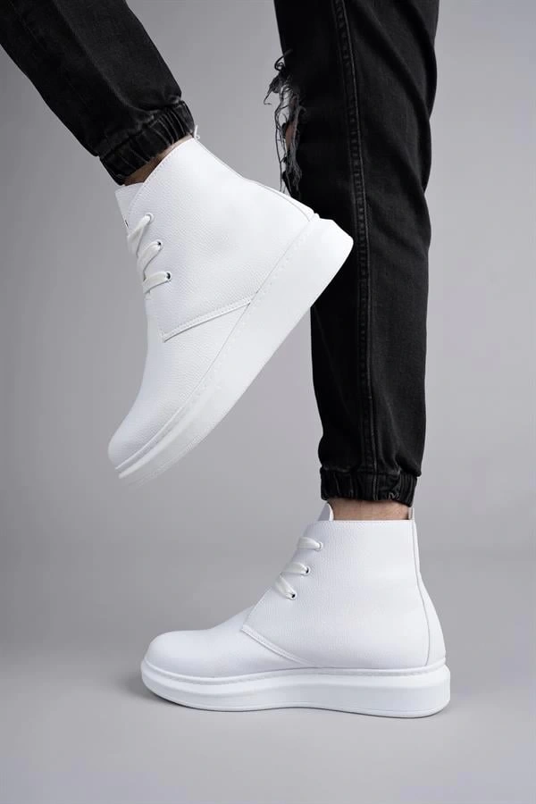 SLW207 Oslo Bağcıklı Cilt Erkek Günlük Spor Bot BT - Beyaz
