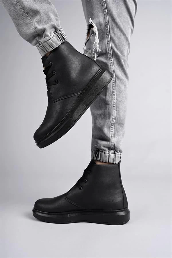 SLW207 Oslo Bağcıklı Cilt Erkek Günlük Spor Bot ST - Siyah