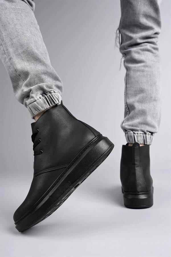 SLW207 Oslo Bağcıklı Cilt Erkek Günlük Spor Bot ST - Siyah