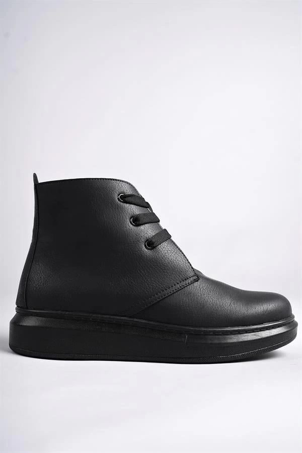 SLW207 Oslo Bağcıklı Cilt Erkek Günlük Spor Bot ST - Siyah