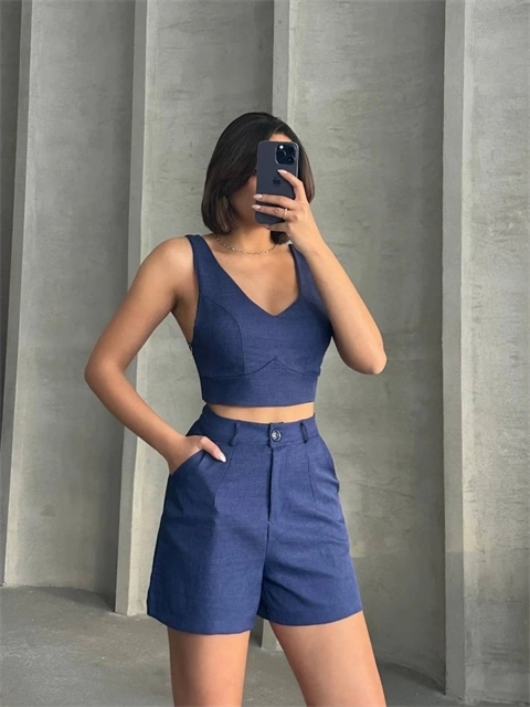 Şortlu keten takım s255014