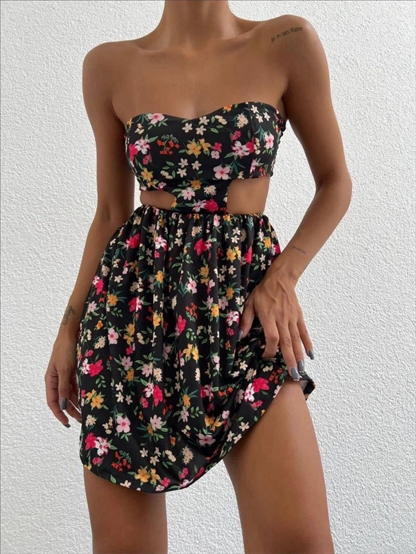 Straplez elbise baskılı