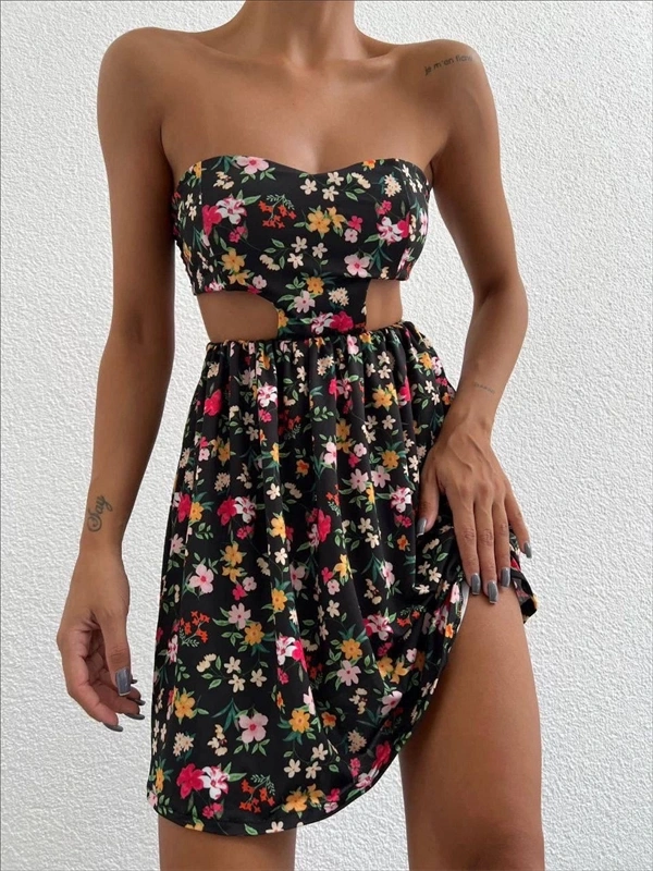 Straplez elbise baskılı