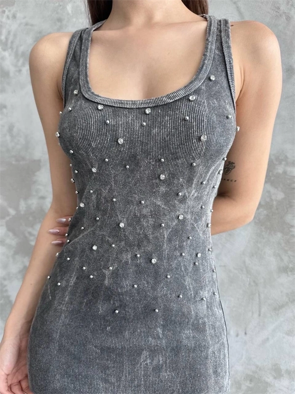 Taşlı askılı elbise