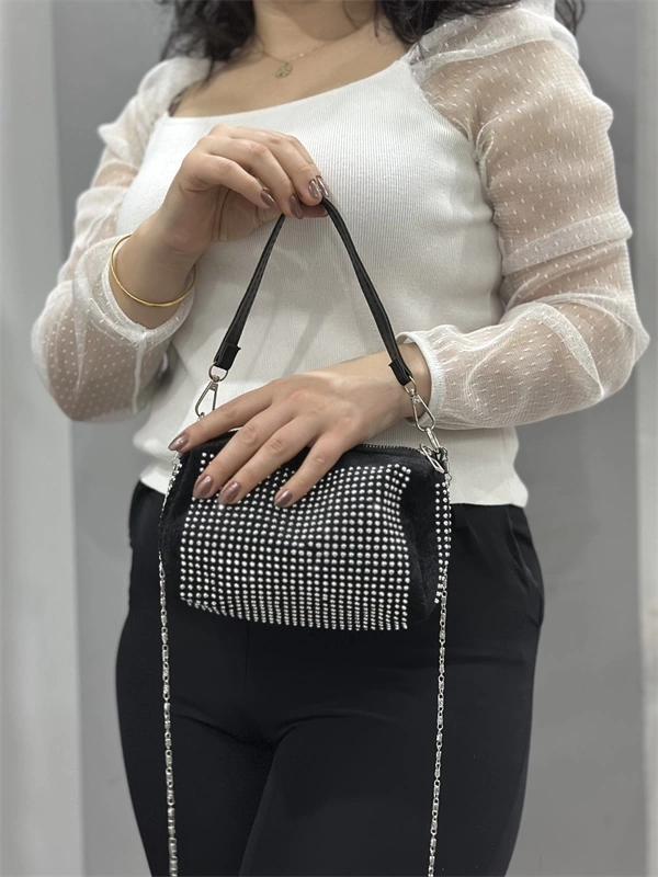 Taşlı siyah cilt çanta