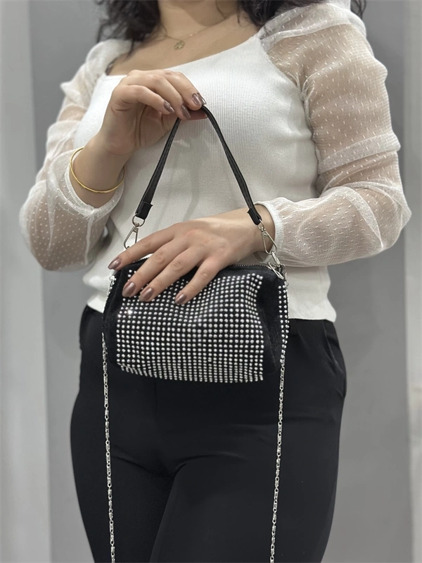 Taşlı siyah cilt çanta