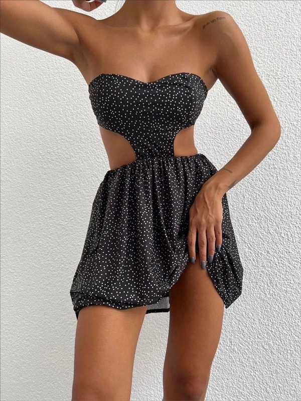 Taşlı straplez elbise