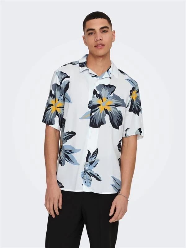 Tropikal Desen Apaş Yaka Regular Erkek Gömlek