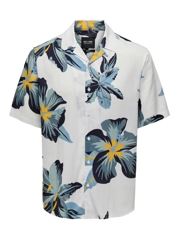 Tropikal Desen Apaş Yaka Regular Erkek Gömlek