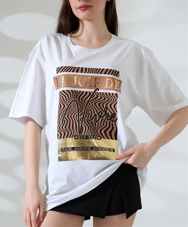 Varak çizgili Oversize Kadın T-Shirt