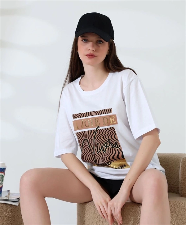 Varak çizgili Oversize Kadın T-Shirt