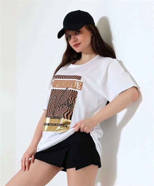 Varak çizgili Oversize Kadın T-Shirt