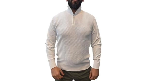 Yarım Fermuar Apaş Yaka Waffle Desen Erkek Sweatshirt