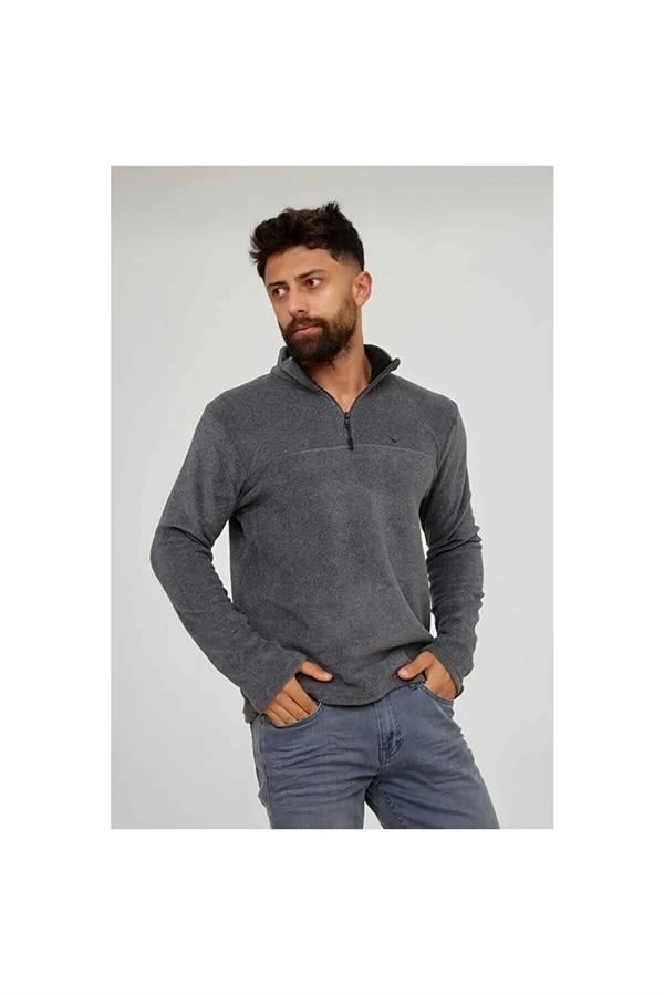 Yarım Fermuar Dik Yaka Erkek Polar