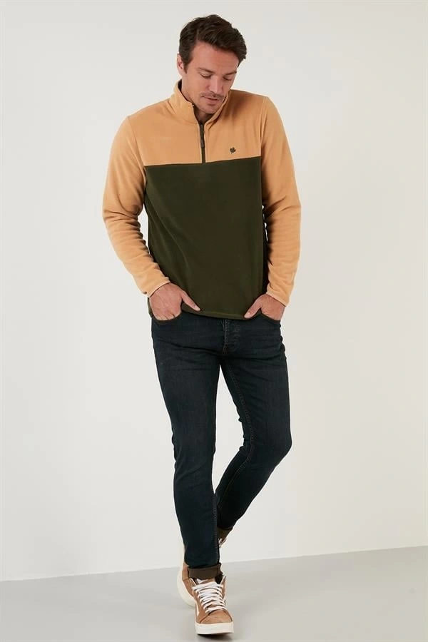 Yarım Fermuar Parçalı Polar