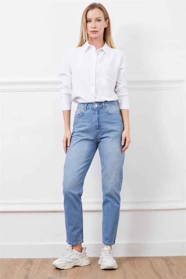 Yüksek bel mom jean pantolon
