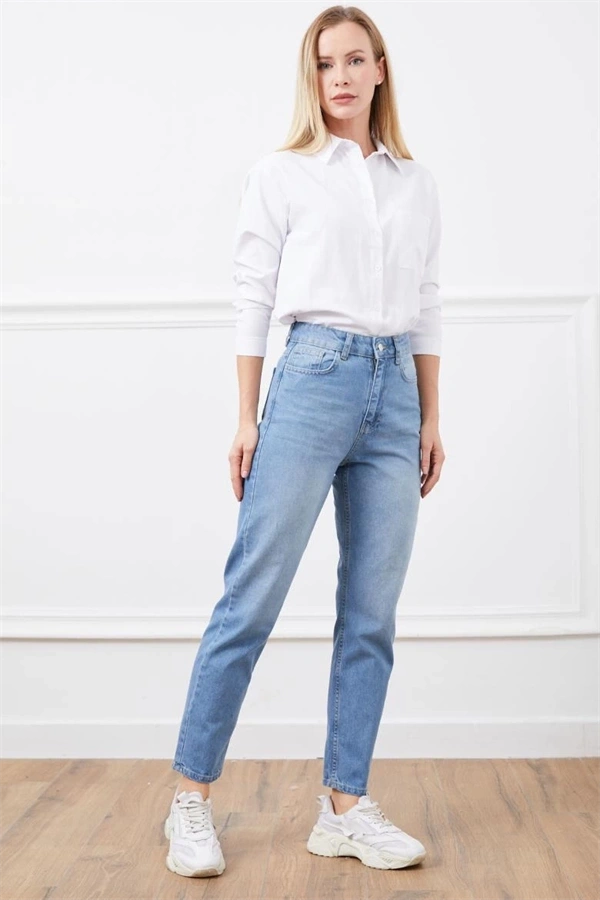 Yüksek bel mom jean pantolon