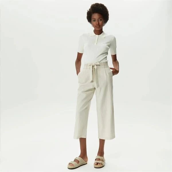 Yüksek Belli Linen Culotte Kadın Rengi Pantolon
