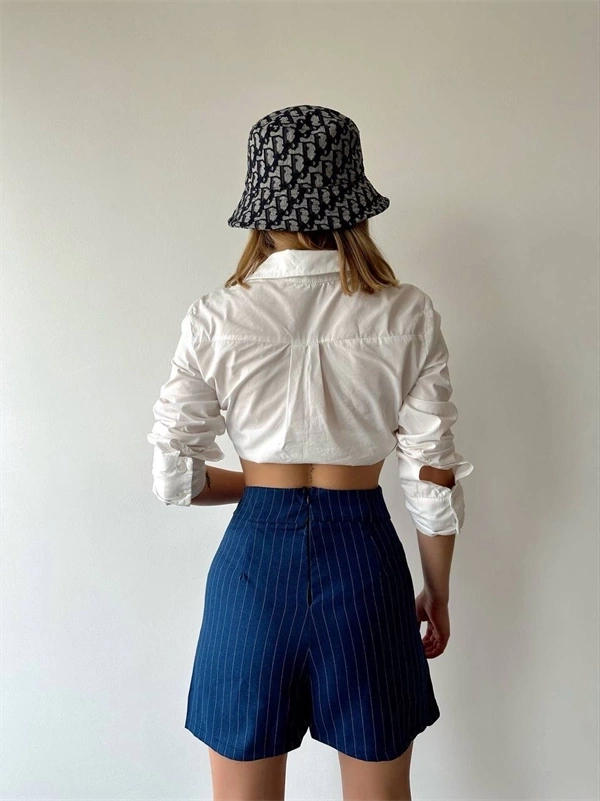 Zincir detaylı çizgili şort etek