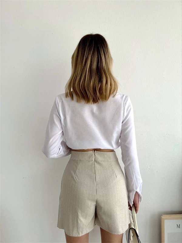 Zincir detaylı çizgili şort etek