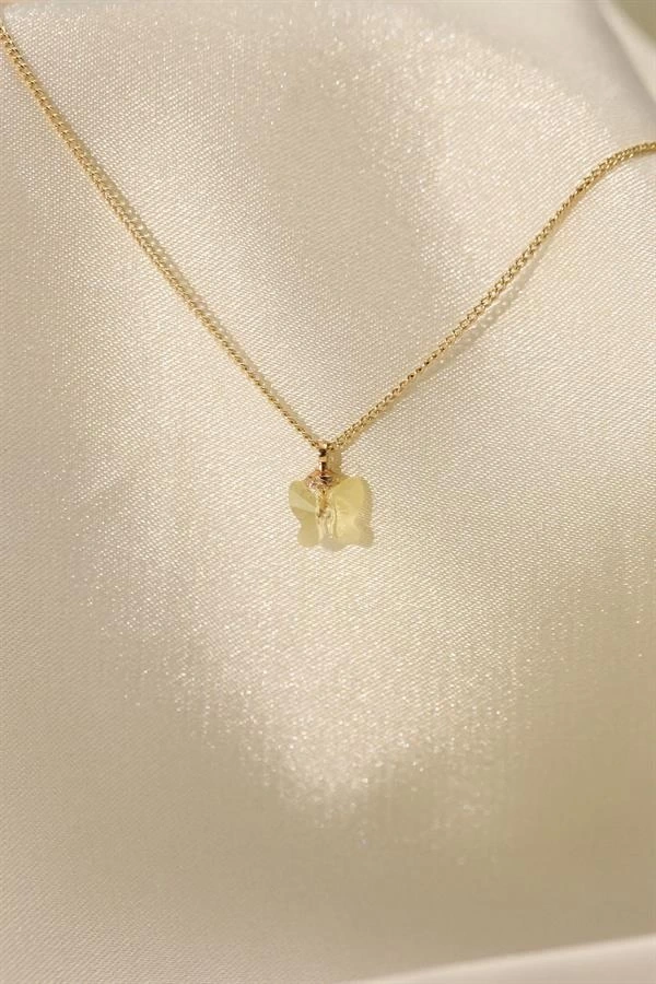 Zirkon Taşlı Sarı Renk Minimal Kelebek Kolye