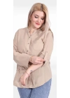 125005 Kolu Katlanabilir Hakim Yaka Kelebek Detaylı Müslin Kadın Gömlek Bej