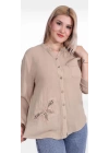125005 Kolu Katlanabilir Hakim Yaka Kelebek Detaylı Müslin Kadın Gömlek Bej