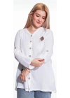 125006 Müslin Kumaş Kapşonlu Kadın Gömlek Beyaz