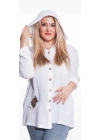 125006 Müslin Kumaş Kapşonlu Kadın Gömlek Beyaz