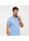 2570 Fermuarlı Polo Yaka Merselize Kumaş Kolu Ve Beli Lastikli Erkek TShirt Mavi