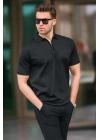 2570 Fermuarlı Polo Yaka Merselize Kumaş Kolu Ve Beli Lastikli Erkek TShirt Siyah