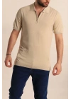 2570 Fermuarlı Polo Yaka Merselize Kumaş Kolu Ve Beli Lastikli Erkek TShirt Taş