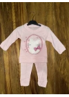 3-12 Aylık Kedi Desen İşlemeli Takım Pembe