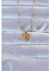 316L Altın Renk Zirkon Taşlı İşlemeli Göz Detay Kalp Kolye