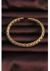 316L Çelik Altın Renk Kalın Yassı Örgü Model Erkek Bileklik