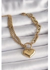 316L Çelik Gold Renk 2Li Zincir Model Kalp Figür Kadın Bileklik
