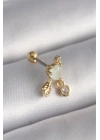 316L Çelik Gold Renk Beyaz Mineli Kalp Sallantı Zirkon Taşlı Tragus Piercing