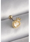 316L Çelik Gold Renk Beyaz Mineli Kalp Zirkon Taş Detaylı Taç Tragus Piercing