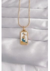 316L Çelik Gold Renk Beyaz Mineli Kız Figür Tarot Kolye