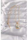 316L Çelik Gold Renk Beyaz Mineli Kız Figür Tarot Kolye