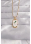 316L Çelik Gold Renk Beyaz Mineli Tarot Kolye