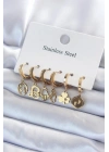 316L Çelik Gold Renk Çoklu Figür Model Kadın Küpe Seti