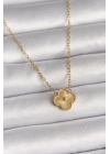 316L Çelik Gold Renk İşleme Detaylı Yonca Model Kadın Kolye