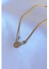 316L Çelik Gold Renk Lotus Model Zirkon Taşlı Burgu Zincir Kadın Kolye