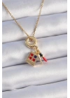 316L Çelik Gold Renk Makyaj Paleti Figür Charm Model Kadın Kolye