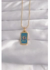 316L Çelik Gold Renk Mavi Mineli El Figür Tarot Kolye