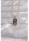 316L Çelik Gold Renk Mavi Mineli Kız Figür Tarot Kolye