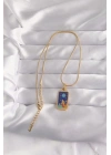 316L Çelik Gold Renk Mavi Mineli Kız Figür Tarot Kolye