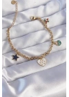 316L Çelik Gold Renk Mineli Çoklu Aksesuar Tasarımlı Zincir Bileklik